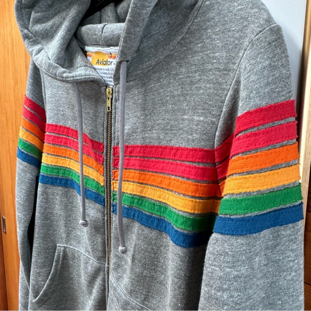 Aviator Nation 🌈Retro 6 Stripe Rainbow Wrap Front Back Sleeve Hoodie Sweatshirt